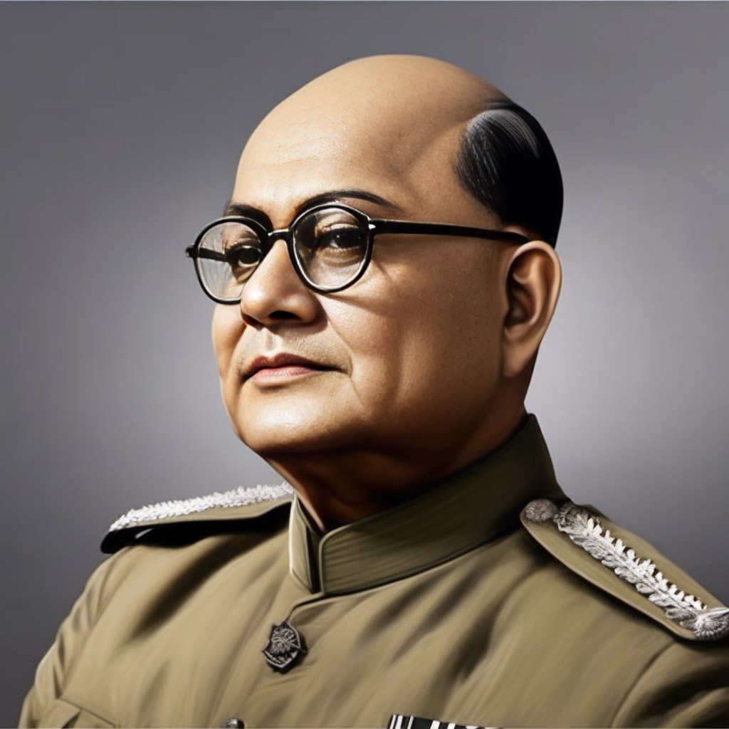"Netaji Subhash Chandra Bose, a charismatic freedom fighter and leader during India's independence movement.